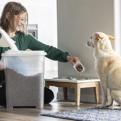 Buddeez Pet Food Storage Dispensers Plastic 4 Gallon - Airtight Flip Top for Freshness - Dry Dog Food, Cat Food or Bird Seed Plastic Containers (Set of 2) - color: White Lid, size: 2 Pack (16 Quart)