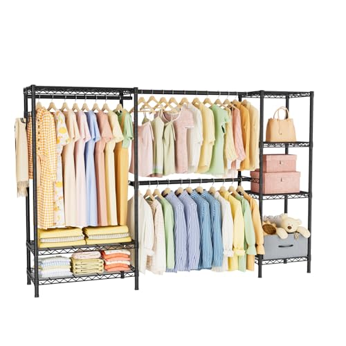 Golpart Coat Rack Clothes Wardrobe：Closet Organizer and Storage Clothing Garment Rack with Shelves Heavy Duty for Hanging Clothes Portable Adjustable Black 15.8" Dx(70-88.5)" Wx76.5 H - color: Black, size: 15.8"Dx(70-88.5)"Wx76.5"H