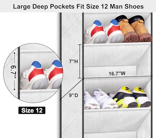 SLEEPING LAMB Shoe Rack for Door, Kids Door Shoe Organizer for Closet hanger, Narrow Hanging Sneaker Storage with Large Deep Pockets for Toddler, Girl, Baby Room Decor, White - color: White, size: 52.5''