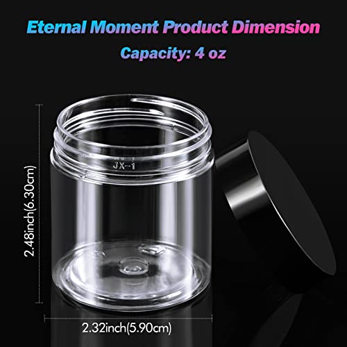 50 Pack 4 OZ Plastic Jars Round Clear Cosmetic Container with Black Lids, Eternal Moment Slime Jars for Lotion, Cream, Ointments, Makeup, Eye shadow, Rhinestone, Samples, Pot, Travel Storage - color: Black Lid, size: 4 Ounce
