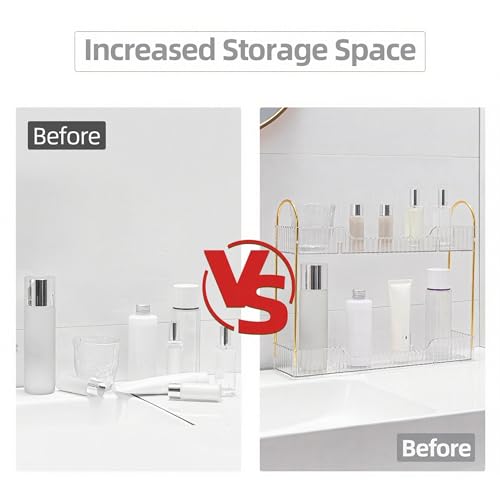 YCIA&DONE 2 Tiers Narrow Vanity Makeup Organizer, Bathroom Organizer Countertop Slim, Perfume Holder Skincare Storage Cosmetic Shelf Spice Rack, for Small Desktop Space, White Clear - color: White Clear