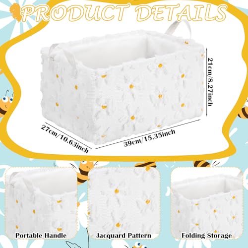 Kathfly Daisy Storage Baskets Plush Faux Fur Jacquard Design Laundry Basket with Handles Waterproof Flower Storage Bins Fabric Shelf Baskets for Organizing Closet Clothes - style: Daisy
