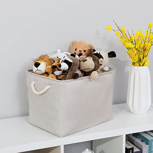Bidtakay Large Fabric Storage Bins Beige Linen Closet Organizers Set of 2 Baskets for Shelves Clothes Bedroom 16x11.8x11.8 Inch Foldable Organization Baskets for Towels Blankets Storage Dog Toys - color: Light Beige, size: 2 Pack-L-16x11.8x11.8 In