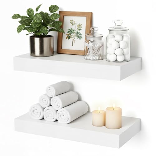 Floating Shelves for Wall White Shelves Bathroom, Bedroom and Living Room, Wall Shelves & Book Shelf, Hanging Shelf, Modern Wooden Wall-Mounted Small Floating Shelf, 12x7x1.5 in, Set of 2 - color: White, size: 12"(set of 2)