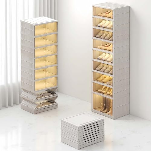 Foldable Shoe Rack Organizer for Closet 9 Tier-18 Pairs Stackable Shoe Storage Cabinet, Collapsible Sneaker Shelf with Doors, Shoe Organizer with Lids Large for Living Room, Entryway - size: 9 Tiers 18 Pairs