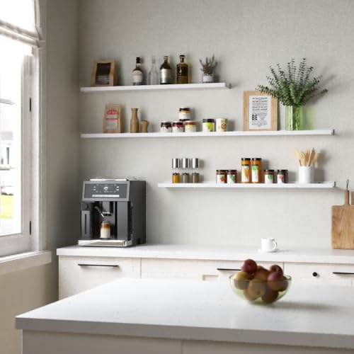 Boswillon 47.2 Inches Long Floating Shelves, 2 Set Modern Wall Shelf for Bedroom, Nursery Book Shelf with Lip, Picture Ledge Shelf for Wall Decor Living Room Bathroom Kitchen - White - color: White, size: 47.2 in