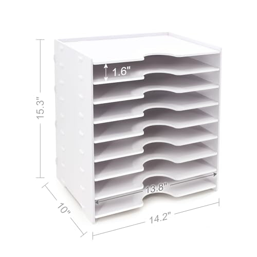 SONGWAY File Organizer for Desk - 9 Tier Wide Document Holder, Letter Mail Tray Storage Rack, File Sorter Organizer, Paper Storage Holder, Desktop Organizer for Home Office School, White - size: 9 Tier Wide