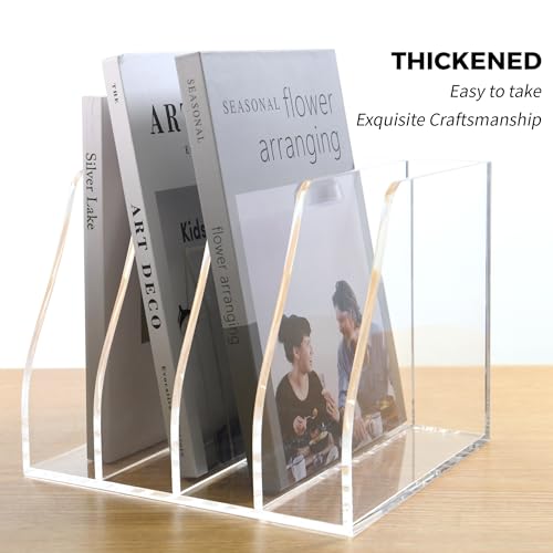 Acrylic Magazine File Holder, 4 Vertical Compartments Desk Document Sorter Organizer, Clear Folder Rack Binder for Office/Home/Classroom, for Documents, Tablet, Magazines, Books & Accessories - size: B5, 4 Sections