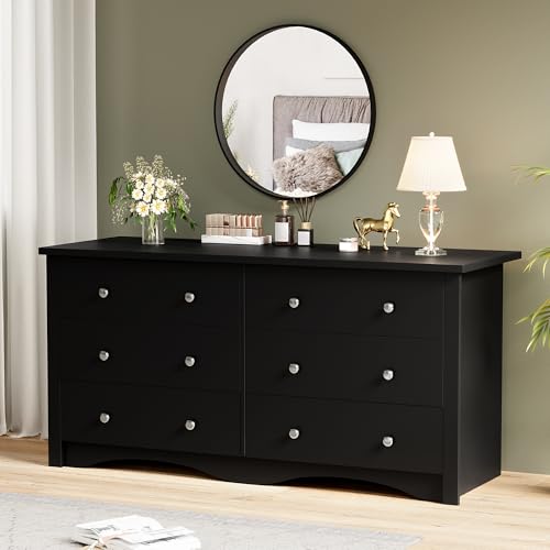 YESHOMY Dresser for Bedroom,6 Drawer Dressers, Storage Chest of Drawers for Hallway,Living Room, Entryway,Deep Black - color: Deep Black