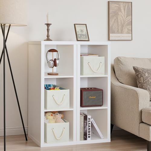StorageWorks Storage Baskets for Shelves, Fabric Storage Bins, Closet Organization and Storage Basket, Foldable Organizer Bins for Clothes, Beige, White & Ivory, Large, 3-Pack - color: Beige, White & Ivory, size: Large