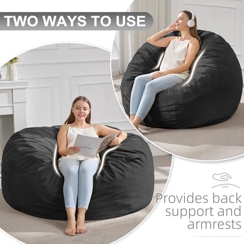 Hobestluk 4FT Bean Bag Chair Giant Bean Bag Chairs for Adults Large Bean Chairs with Removable Cover, Beanbag Chair with Filler, Adult Bean Bag Chairs for Living Room, Bedroom - color: Black, size: 4FT - 44" x 44" x 24"