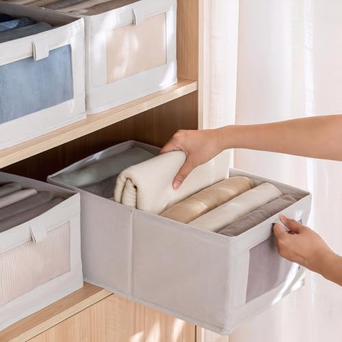 Drawer Organizer Box, Foldable Storage Bin with Clear Window, Clothing Storage for Bedroom Closet Socks and underwear Dividers, White