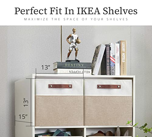 DECOMOMO Kallax Storage Cubes - 13x15x13 Storage Bins, Baskets for Organizing Shelves (Beige and White, 3-Pack) - color: Beige and White, size: Kallax 13"x15"x13" /3pcs