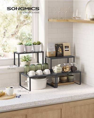 SONGMICS Spice Racks, Set of 2 Metal Cabinet Shelf Organizers, Countertop Organizers, Shelf Risers, Stackable, Expandable, Ink Black UKCS005B01 - color: Ink Black, size: 11"D x 12.6"W x 6.1"H + 5.5"D x 12.6"W x 6.1"H