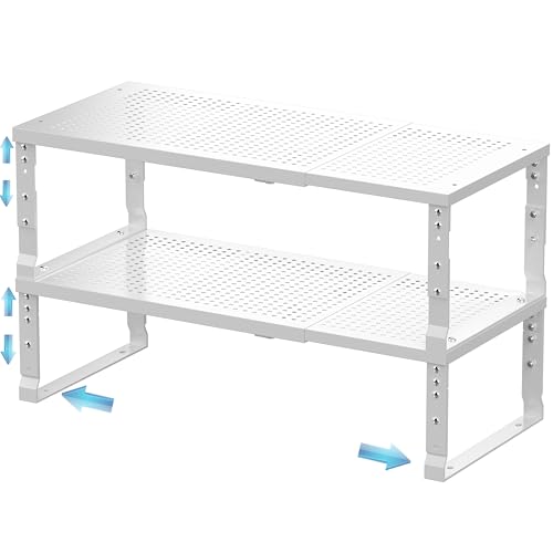 Expandable Spice Rack & Kitchen Cabinet Organizer - Stackable, Adjustable Shelves for Cabinets, Countertops, Cupboards & Pantries(2 Packs/Large/White) - color: 2 Packs/White, size: Large:10"D x 16.5"W x 6.2"H