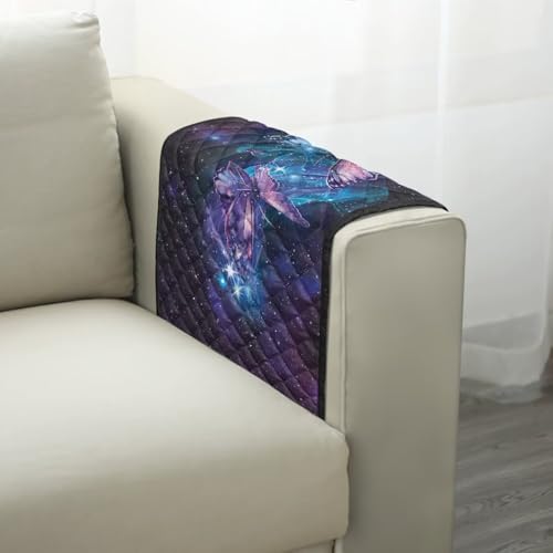 Butterfly Galaxy Print Armrest Covers for Sofa Machine Washable Sofa Armset Organizer with 2 Pocket Storage Water Resistant Furniture Protector for Recliner, Sofa - color: Butterfly Galaxy