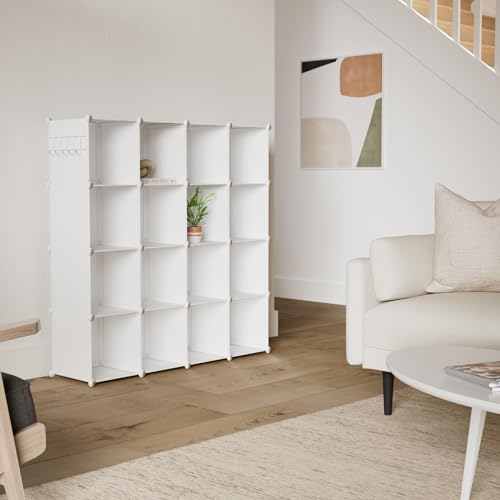 C&AHOME Cube Storage Organizer, 16-Cube Shelves Units, Plastic Storage Cubes, DIY Closet Organizer, Modular Closet Storage Shelves Ideal for Home, Bedroom, 48.4" L × 12.4" W × 48.4" H Milky UPCS16M - color: Milky