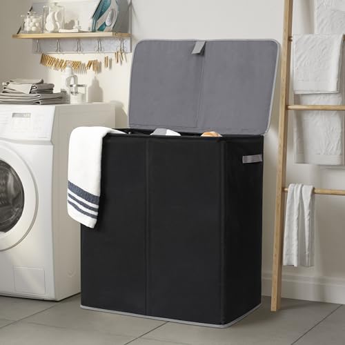 WOWLIVE Laundry Hamper with Lid,160L Large Laundry Basket 3 Section with Removable Washing Bags,Collapsible Waterproof Dirty Clothes Hamper for Laundry Room Bathroom Dorm,Black - color: Black, size: 160L (24.8x 14 x 27.5 Inches)