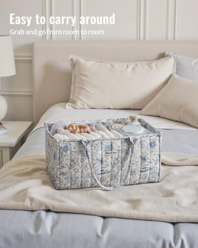 Blissful Diary Floral Diaper Caddy Organizer, Stylish Nursery Storage Basket, Gift for Baby Shower, Baby Registry Must Have, Newborn Essentials, Blue Floral - color: Blue Floral