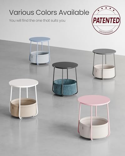 VASAGLE LILEA Collection - Small Round Side End Table, Modern Nightstand with Fabric Basket, Cement Gray and Cream White ULET223G49 - color: Cement Gray + Cream White, size: Round + 1 pack
