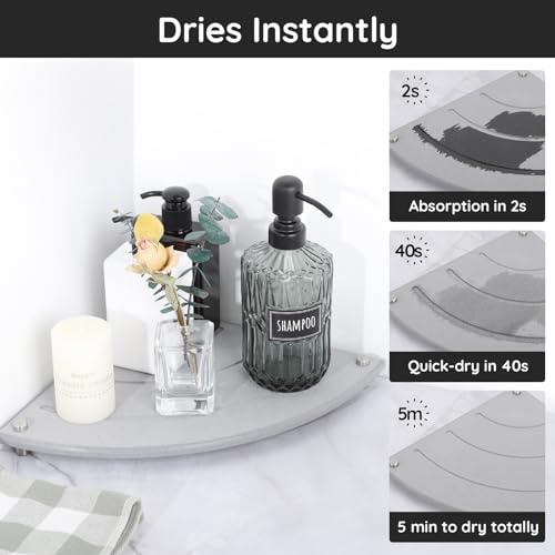Segbeauty Corner Counter Shelf, 9.85in Water Absorbing Stone Drying Mat for Kitchen Counter, Instant Drying Stone Tray Dish Sponge Holder, Fast Drying Diatomaceous Bathroom Counter Corner Organizer - color: Gray, size: 9.9" x 9.9" x 1.2"