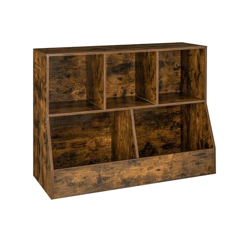 DINZI LVJ Toy Storage Organizer, Kids Bookshelf, Wood Toy Storage Cabinet, 5 Cubby Children Bookcase, 39.4" L Toddler Book Shelf for Playroom, Living Room, Nursery, Hallway, School, Rustic Brown - color: Rustic Brown, size: 2-Tier 39.4"