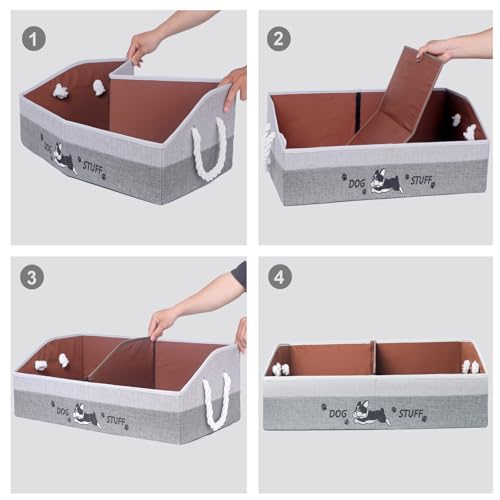 Large Dog Toy Basket with Handles, 28.5" Collapsible Multi-Purpose Hard Board Dog Toy box, Clothes, Cute for Living Room Area (Gray,Coffee) - color: Gray,Coffee