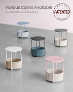 VASAGLE LILEA Collection - Small Round Side End Table, Modern Nightstand with Fabric Basket, Jelly Pink and Cream White ULET223R61 - color: Jelly Pink + Cream White, size: Round + 1 pack