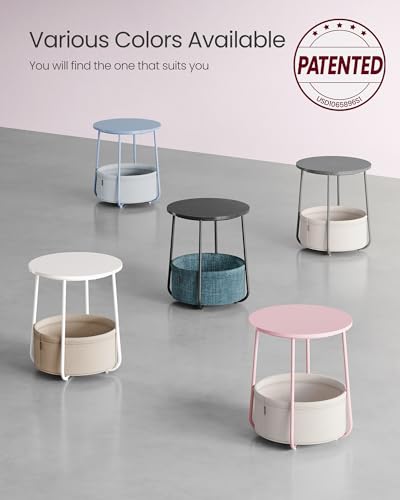 VASAGLE LILEA Collection - Small Round Side End Table, Modern Nightstand with Fabric Basket, Jelly Pink and Cream White ULET223R61 - color: Jelly Pink + Cream White, size: Round + 1 pack