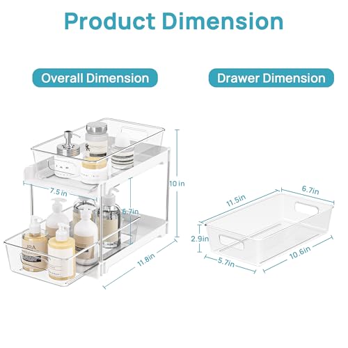 Vtopmart 4 Pack Bathroom Organizer, 2 Tier White Under Sink Organizers Vanity Countertop Storage Container,Cabinet Drawers Bins, Pull-Out Organization with Track for Pantry, Kitchen - color: White, size: S-Standard (4 Pack)