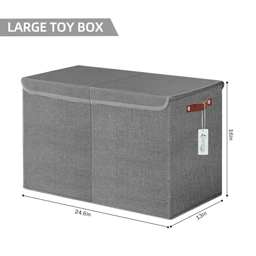 Bagnizer Large Toy Storage Box with Lids, Collapsible Sturdy Baby Storage Organizer Chest Bin Basket for Kids, Boys, Girls, Playroom, Nursery, Bedroom, Closet 25"x13"x16" (Gray) - color: Gray