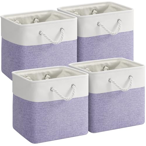 12 x 12 Inch Cube Storage Bins, 4 Pack Fabric Storage Basket with Handles, Foldable Boxes Organizer for Shelf Baskets for Home, Clothes (White/Purple) - color: WhitePurple, size: 12inX12inX12in-4P