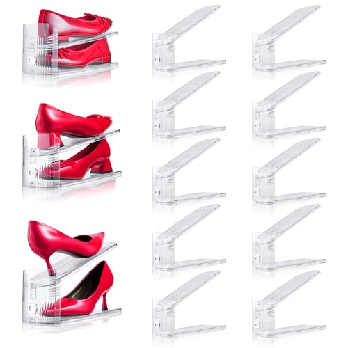 Adjustable Shoe Slots Organizer,10PACK Transparent Shoe Stackers Shoe Rack Holder Shoe Space Savers Double Layer Stack Shoe Racks for Closet Organization(Transparent) - color: Transparent, size: 10 Pack