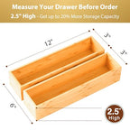 Umilife Bamboo Kitchen Drawer Organizer, Extra High Silverware Tray, Flatware Cutlery Storage Box, Multi-Use Holder in Office, Bathroom, Pantry - 12"x3"x2.5" (Set of 2) - size: 12 x 3 x 2.5" (Standard, Set of 2)
