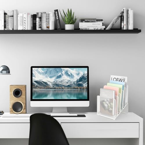LEKETREE File Organizer for Desk, Desk Organizer with 5-Section Vertical File Rack, File Folder Organizer, Desk Accessories & Workspace Organizers(White) - color: White