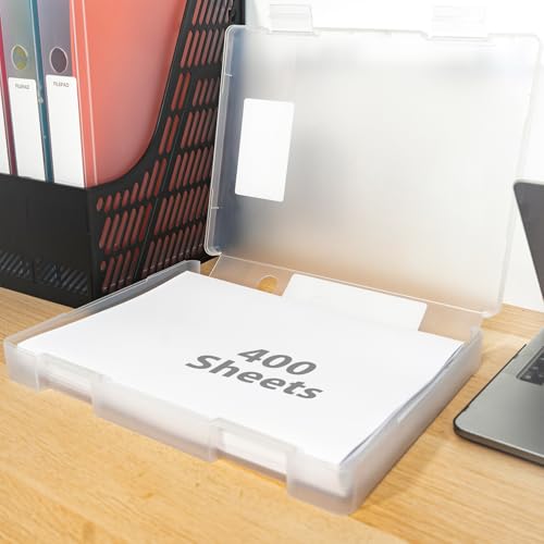 4 Packs A4 Paper Storage Boxes, 8.5 x 11 Plastic Portable Project Case for US Letter Size, Multi-Purpose Thick Scrapbook Storage Box for Office - size: 12.59 x 9.45 x 2 inches