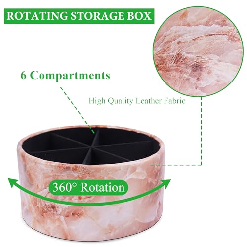 Remote Control Holder, 360°Spinning PU Leather Desk TV Remote Caddy,Desk Storage Box Room Accessories for Controller, Media,Mail,Calculator, Mobile Phone,Pencil(1-Big Marble Pink) - color: 1-Big Marble Pink