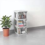 Plastic Drawer Wide Tower Plastic Storage Cart with Clear Pull Out Drawers, Silver (3 Drawer Wide Tower) - color: Grey and Clear