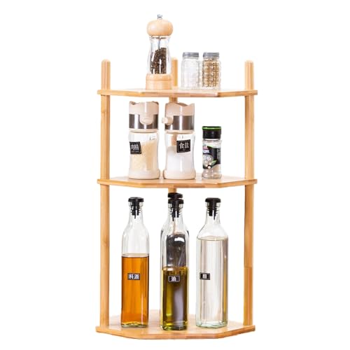 3-Tier Expandable Bamboo Corner Shelf - Dish/Plate Organizer for Cabinet, Kitchen Counter Shelf & Small Kitchen Shelf, Adjustable (Natural, 1-Pc 11.4" H) - color: 11.4"H-Natural-3