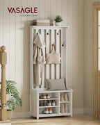 VASAGLE Hall Tree with Bench and Shoe Storage, Coat Rack with Shoe Bench, 7 Double Hooks for Jackets, Hats, Entryway, Bedroom, Living Room, 13.8 x 31.9 x 70.9 Inches, Rustic White UHSR414W01 - color: Rustic White