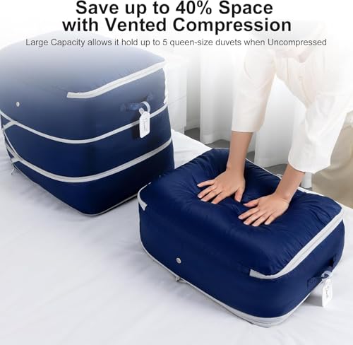 DIMJ Comforter Storage Bag - 110L Ultra Space Saving Self Compression Organize 6 Pack for Duvet, Pillow, Bedding, Blanket Storage Organizer Nylon Compression Bags - color: Navy Blue, size: 110L x 6 Pack