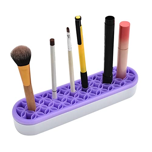 2 PCS Multi-Purpose Cosmetic Storage Box, Desktop Organizers Silicone Make Up Brush Storage Stand, Desktop Storage Box for Eyeliner Pencil, Art Supplies, Painting Brush (Purple) - color: Purple