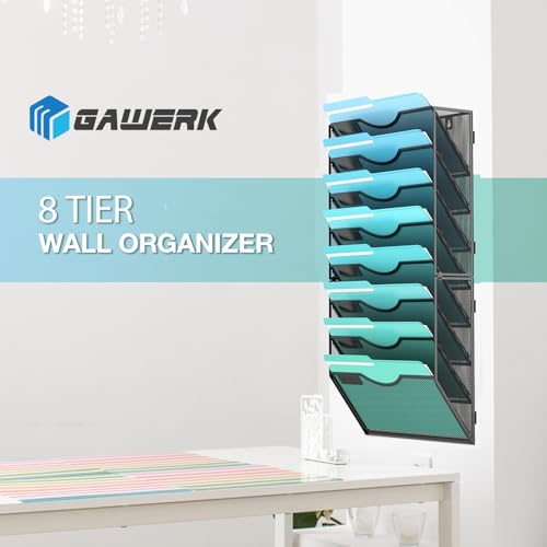 Gawerk 8-Tier Wall File Organizer Hanging Wall File Holder Wall Mount Paper Folder Organize, Mesh Magazine Document Mail Organizer Wall Organizer for Office School Home, Black - color: Black, size: 8-T