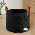 BOLDMONKEY Laundry Basket 15" x15 " x13 " 2 Pack, Round Blanket Basket with Leather Handle, Felt Storage Basket for Living Room, Nursery, Dog Toys-Dark Gray - color: Dark Gray