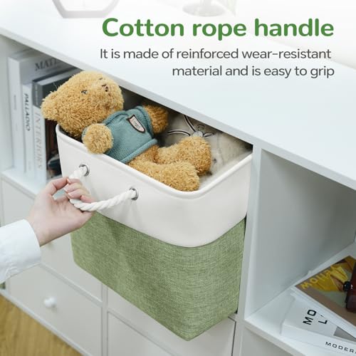 13 x 13 Inch Cube Storage Bins, 6 Pack Fabric Storage Basket with Handles, Foldable Boxes Organizer for Shelf Baskets for Home, Clothes (White/Green) - color: WhiteGreen, size: 13inX13inX13in-6P
