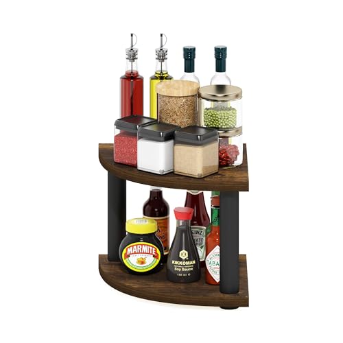 Furinno Turn-N-Tube Kitchen Countertop Organizer, 2-Tier Corner Countertop Organizer Shelf, Corner Shelf, for Kitchen, Pantry, Organizers and Storage, Amber Pine - color: Amber Pine/Black, size: 2-Tier Corner