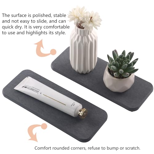 NiuYichee 2 Pcs Water Absorbing Stone Trays, Kitchen/Bathroom Sink Soap Dish, Diatomite Tray Used for Hand Soap & Cosmetic Bottles in The Modern Home, 3.54" W x 9" L, Dark Gray - color: Dark Gray, size: 9" x 3.54"
