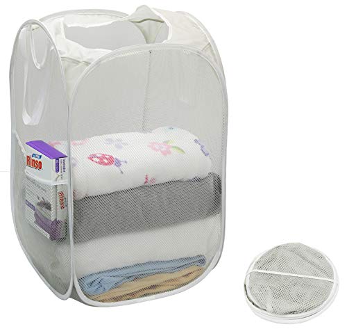 Simple Houseware Mesh Pop-Up Laundry Hamper Basket With Side Pocket, Gray - 2 Pack - color: Gray, size: 2 Pack