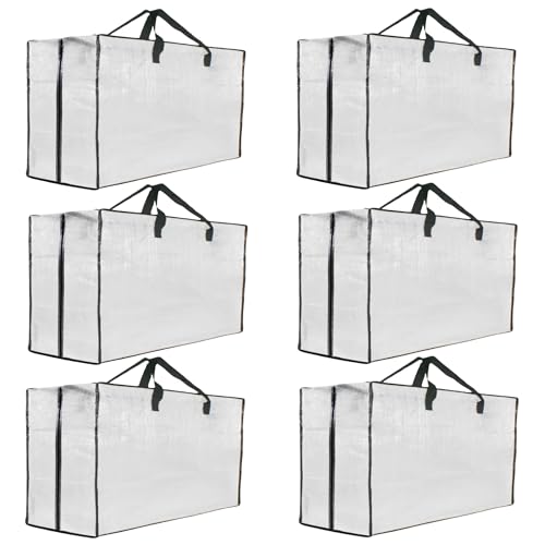 6 Pack Heavy Duty Extra Large Clear Storage Bags with Zipper and Handles - Moving Boxes & Storage Bins Alternative, Packing & Moving Supplies for Dorm Room Essentials - size: 6 Pack