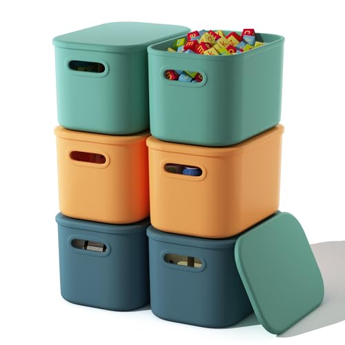 ORGIDOL 6 Pack Colorful Storage Bins with Lids Stackable Storage Container for Organizing, Storage Boxes with Handle for Shelves, Cute Storage Bin for Craft, Snacks, 9.85x6.9x5.7 inch - color: Colorful, size: 6 Pack